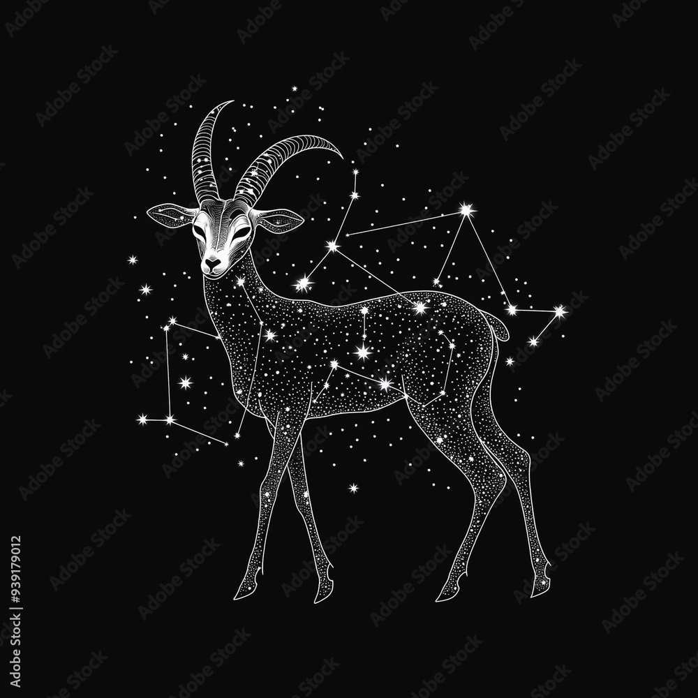 Majestic Capricorn constellation with golden antelope in cosmic night
Majestic Capricorn constellation with golden antelope in cosmic night