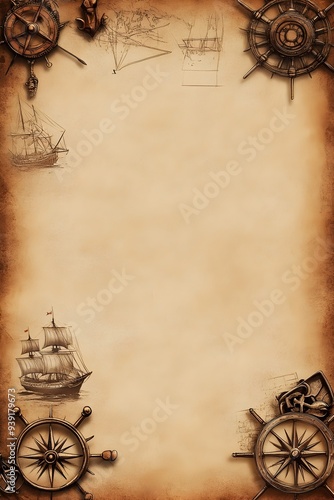 Vintage Nautical and Adventure Background with Antique Sailing Map and Navigation Tools
