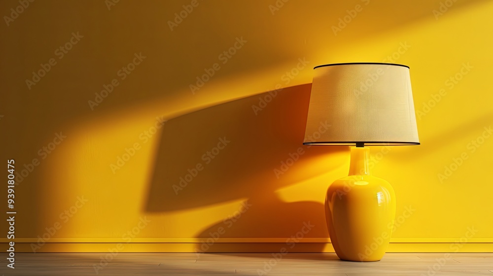 Yellow table lamp on a yellow wall background Yellow table lamp on a yellow wall background
