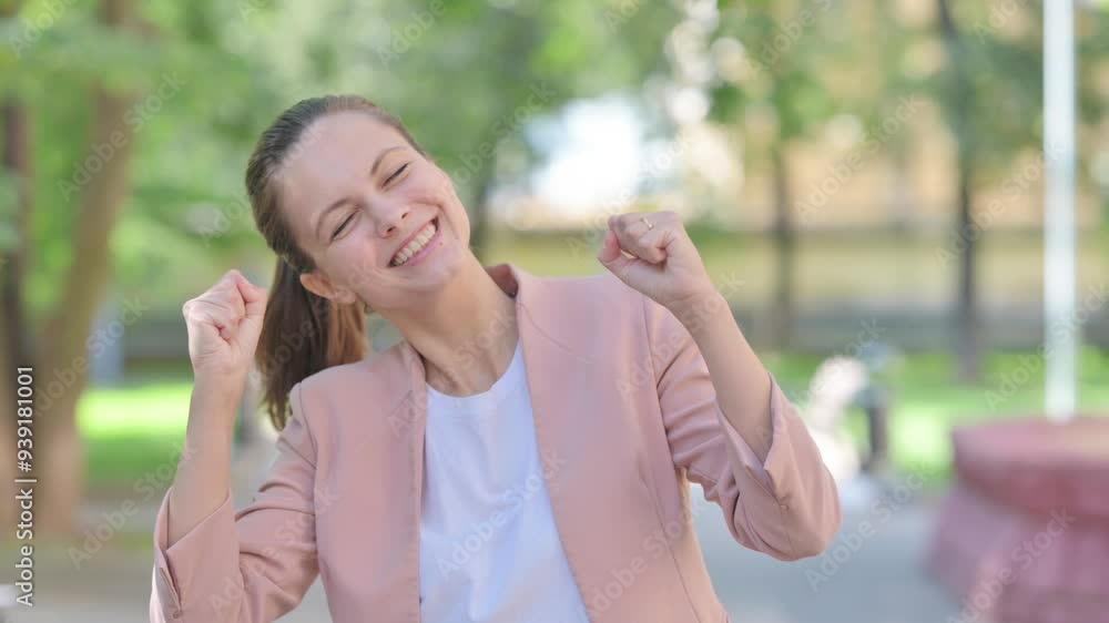 Portrait of Casual Business Woman Dancing Outdoor Portrait of Casual Business Woman Dancing Outdoor