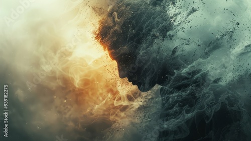 A representation of a young man dissolving into the air due to unreciprocated love and loneliness, marking the end of the journey and unalterable decay.