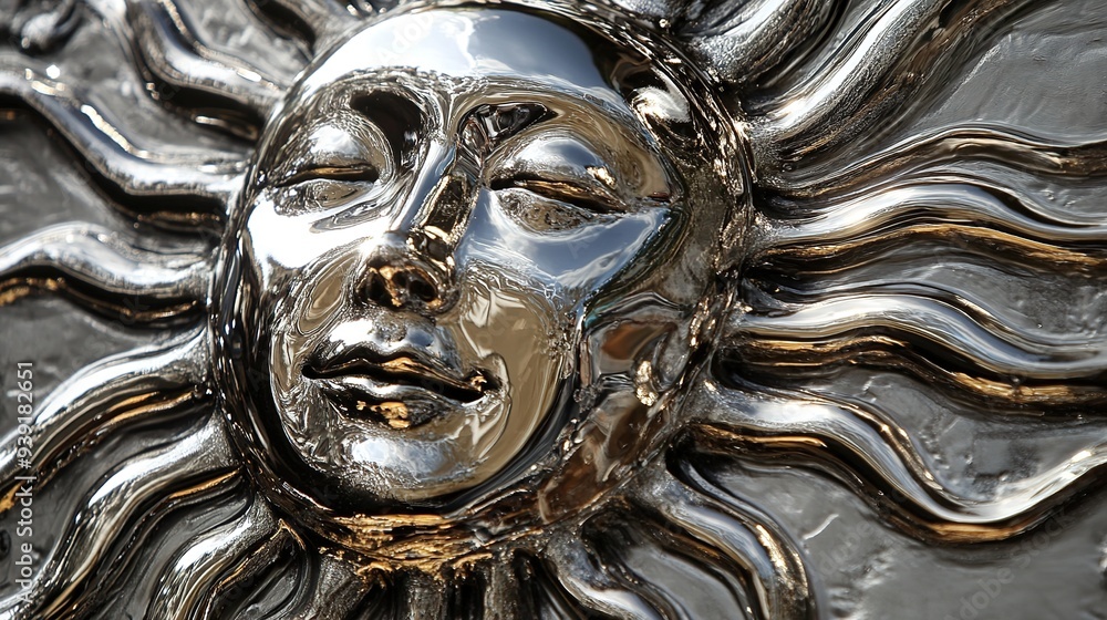 Chrome Gloss Detailed Sun: A Highly Reflective and Detailed Sun Design Featuring a Glossy Chrome Finish. The Sun’s Surface Showcases Intricate Reflections and Shimmering Highlights, Offering a Modern Chrome Gloss Detailed Sun: A Highly Reflective and Detailed Sun Design Featuring a Glossy Chrome Finish. The Sun’s Surface Showcases Intricate Reflections and Shimmering Highlights, Offering a Modern