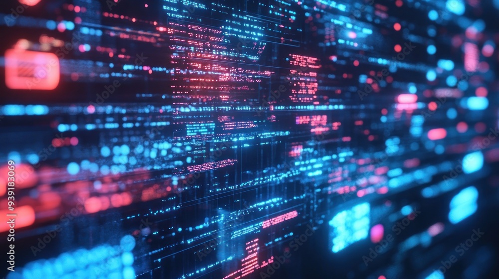 Abstract Digital Data Stream with Neon Blue and Pink Glows Abstract Digital Data Stream with Neon Blue and Pink Glows