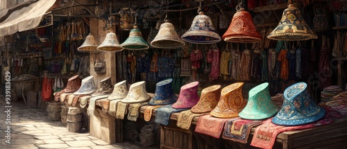 Kippah Yarmulke Market Stall Judaism Religion Spiritual Symbol photo