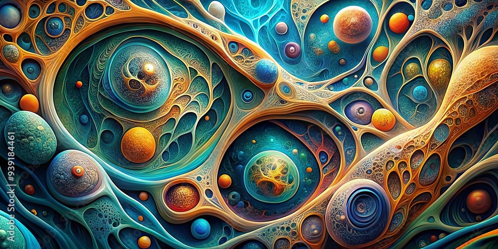 Naklejka premium Biomorphic Abstractions: Fluid, organic forms, cellular, cellular patterns