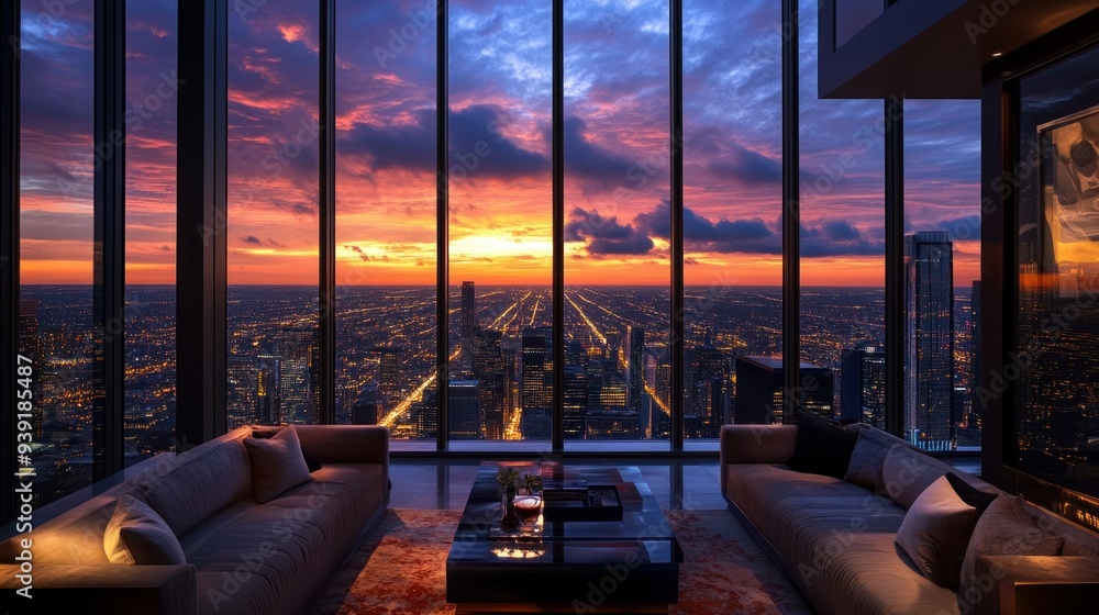 Cityscape View Through Window From Luxury Apartment Cityscape View Through Window From Luxury Apartment