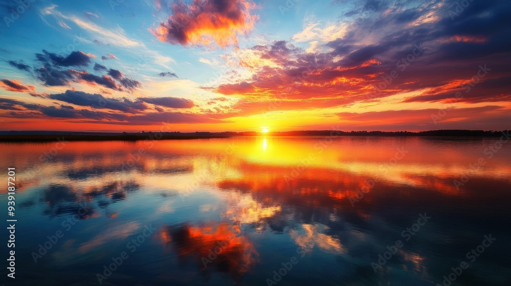 Sunset Reflected in Still Water with a Dramatic Sky Sunset Reflected in Still Water with a Dramatic Sky