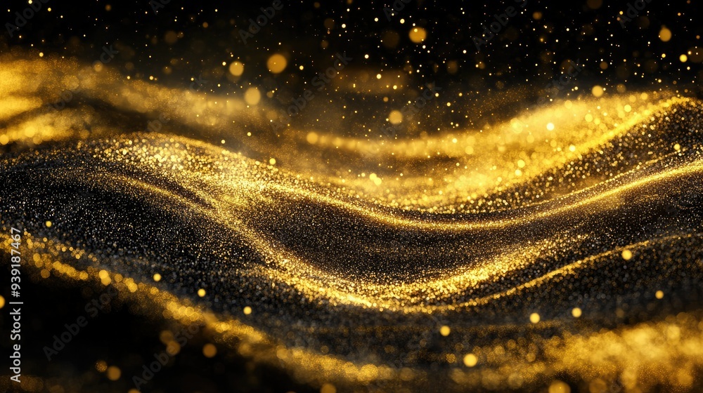Gold dust glitter sparkle wave texture on the black background. Shimmer texture. 3 dimension Gold dust glitter sparkle wave texture on the black background. Shimmer texture. 3 dimension