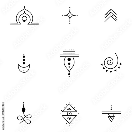 A set of small esoteric mystical symbols for tattoos