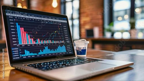 Laptop Displaying Financial Graphs and Data