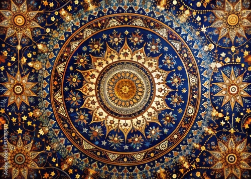 Celestial Tapestry Elegance: Rich celestial patterns weave an intricate tapestry, creating a harmonious and sophisticated ambiance.