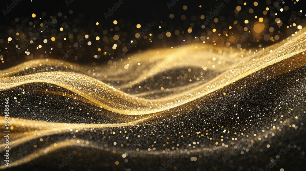 Gold dust glitter sparkle wave texture on the black background. Shimmer texture. 3 dimension Gold dust glitter sparkle wave texture on the black background. Shimmer texture. 3 dimension