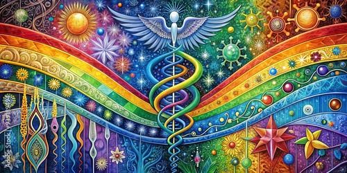 Wallpaper Mural Chromatic Tapestry of Medical Abundance: Rainbow spectrum, flowing lines, abstract patterns, evoking the diversity and richness of medical resources and opportunities. Torontodigital.ca