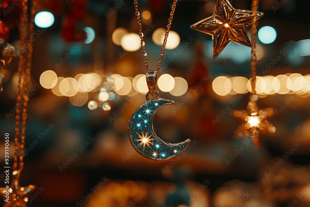 Crescent Moon and Star Pendant Jewelry Showcase Islam Religion Spiritual Symbol Crescent Moon and Star Pendant Jewelry Showcase Islam Religion Spiritual Symbol