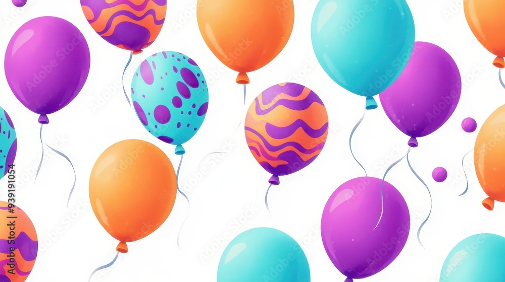 A colorful pattern of balloons in various designs and colors. A colorful pattern of balloons in various designs and colors.