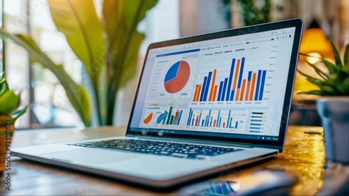 Laptop Presenting Stock Market Trends and Data