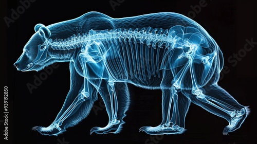 Wallpaper Mural X-ray of a bear walking. The bones and fur are visible in this blue-tinted image. Torontodigital.ca