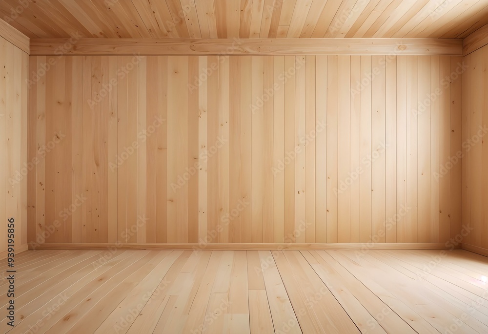 Naklejka premium Minimalist Empty Wooden Room Interior with Bright Pine Panels