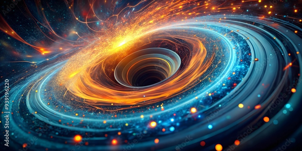 Cosmic Vortex: A mesmerizing digital art piece depicting a swirling black hole, engulfed by vibrant cosmic energy, and surrounded by a kaleidoscope of stars and nebulae. Cosmic Vortex: A mesmerizing digital art piece depicting a swirling black hole, engulfed by vibrant cosmic energy, and surrounded by a kaleidoscope of stars and nebulae.