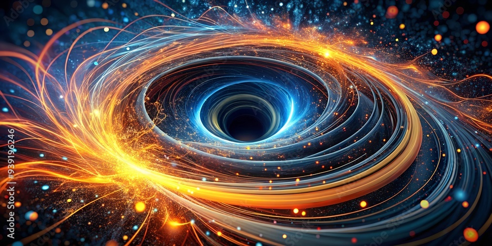 Cosmic Vortex: A mesmerizing digital art piece depicting a swirling black hole, engulfed by vibrant cosmic energy, and surrounded by a kaleidoscope of stars and nebulae. Cosmic Vortex: A mesmerizing digital art piece depicting a swirling black hole, engulfed by vibrant cosmic energy, and surrounded by a kaleidoscope of stars and nebulae.