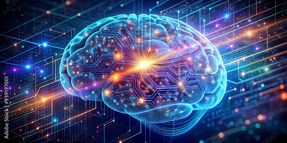 The Brain's Digital Pulse: A glowing, transparent brain, pulsing with energy, set against a backdrop of intricate circuitry, symbolizing the intersection of technology and human intellect. The Brain's Digital Pulse: A glowing, transparent brain, pulsing with energy, set against a backdrop of intricate circuitry, symbolizing the intersection of technology and human intellect.