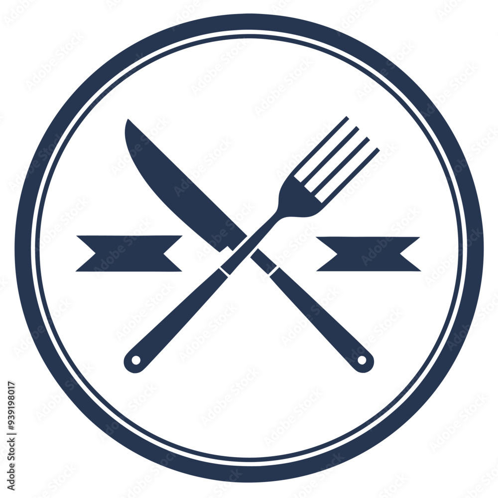 Simple Minimalist Logo with Crossed Fork and Knife in a Circular Emblem, Perfect for General Dining Restaurants, Cafes, or Food Services Simple Minimalist Logo with Crossed Fork and Knife in a Circular Emblem, Perfect for General Dining Restaurants, Cafes, or Food Services