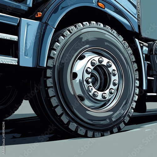 Big Semi Truck Wheels Tires. Rubber, Tyres. Tractor Truck. Freight Trucks Logistics Transport. Auto Service Shop