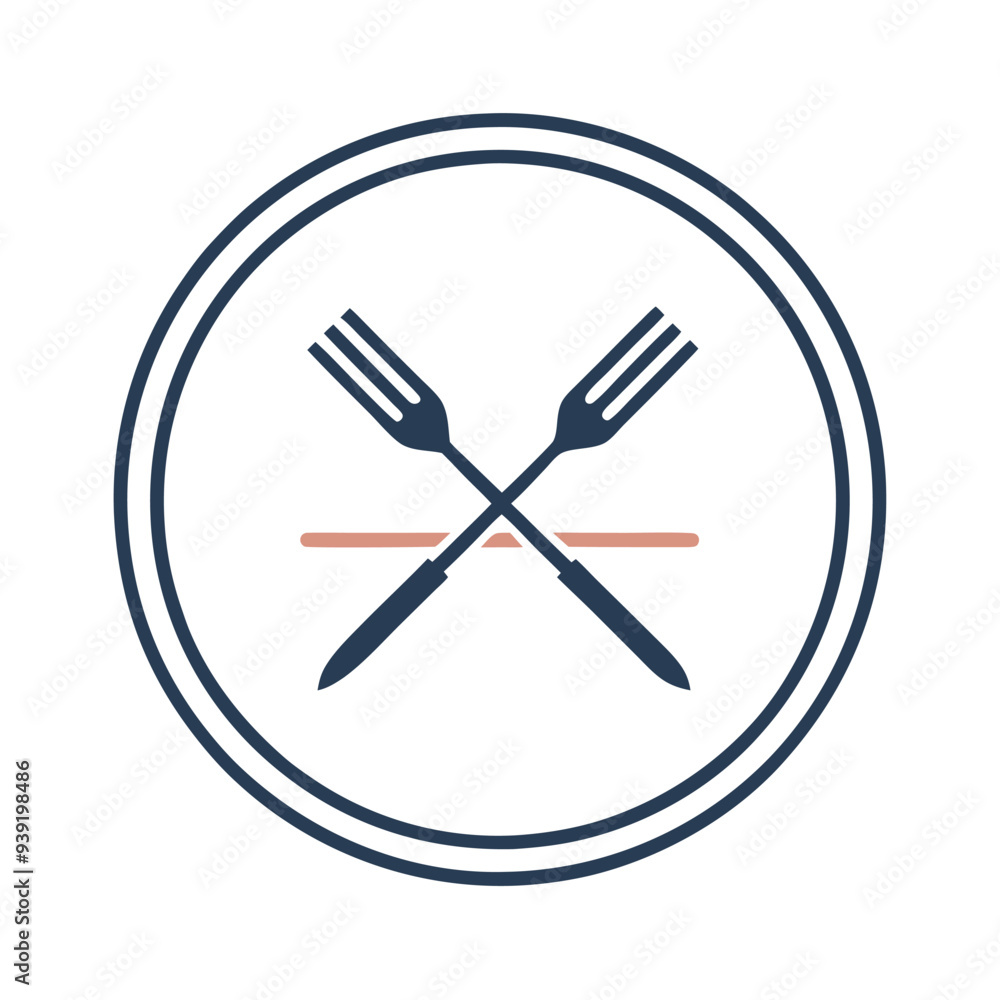 Simple Minimalist Logo with Crossed Fork and Knife in a Circular Emblem, Perfect for General Dining Restaurants, Cafes, or Food Services Simple Minimalist Logo with Crossed Fork and Knife in a Circular Emblem, Perfect for General Dining Restaurants, Cafes, or Food Services