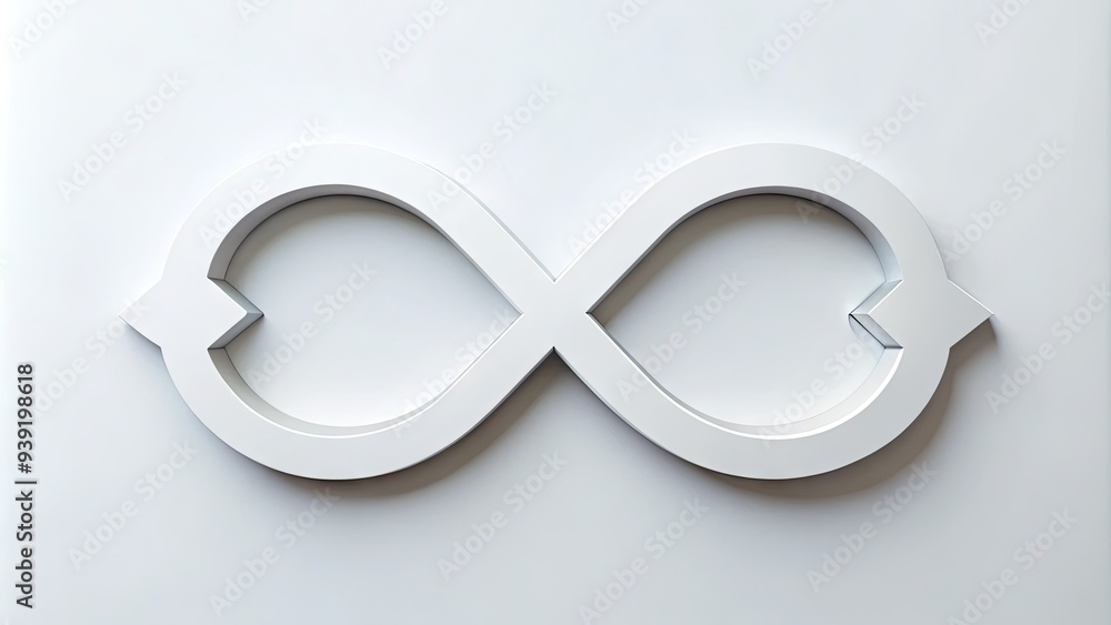 Fototapeta premium Sleek, continuous circular arrows in a modern, minimalist design, symbolizing unity, wholeness, and infinity, set against a clean, white, and minimalist background.