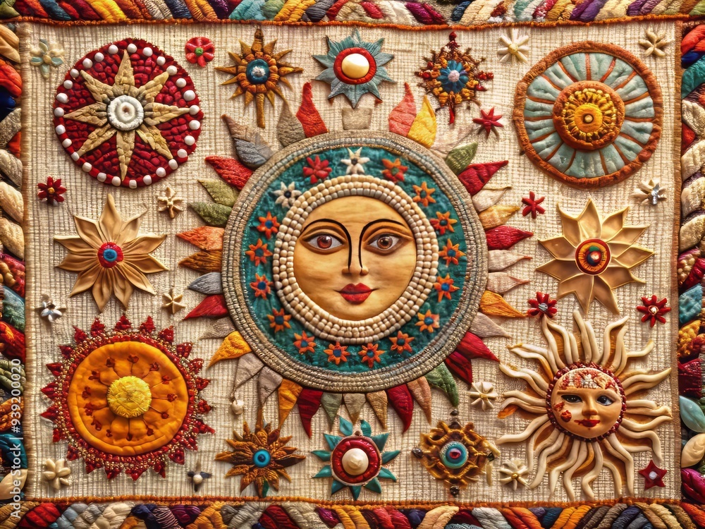 Ethereal Embroidered Tapestry: Woven textures, intricate embroidery, celestial motifs, warm colors, boho-chic Ethereal Embroidered Tapestry: Woven textures, intricate embroidery, celestial motifs, warm colors, boho-chic