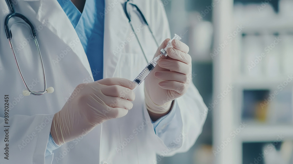 Medical doctor preparing a syringe with focus on hands Medical doctor preparing a syringe with focus on hands