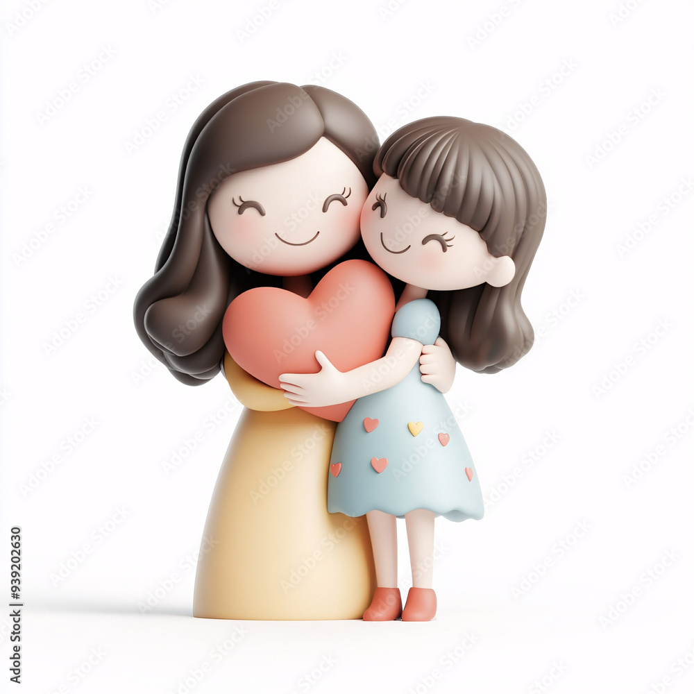 3D icon of a cute little girl hugging her mother statuette, representing mom and daughter love. Perfect for family greeting cards or Mother's Day concepts. 3D icon of a cute little girl hugging her mother statuette, representing mom and daughter love. Perfect for family greeting cards or Mother's Day concepts.