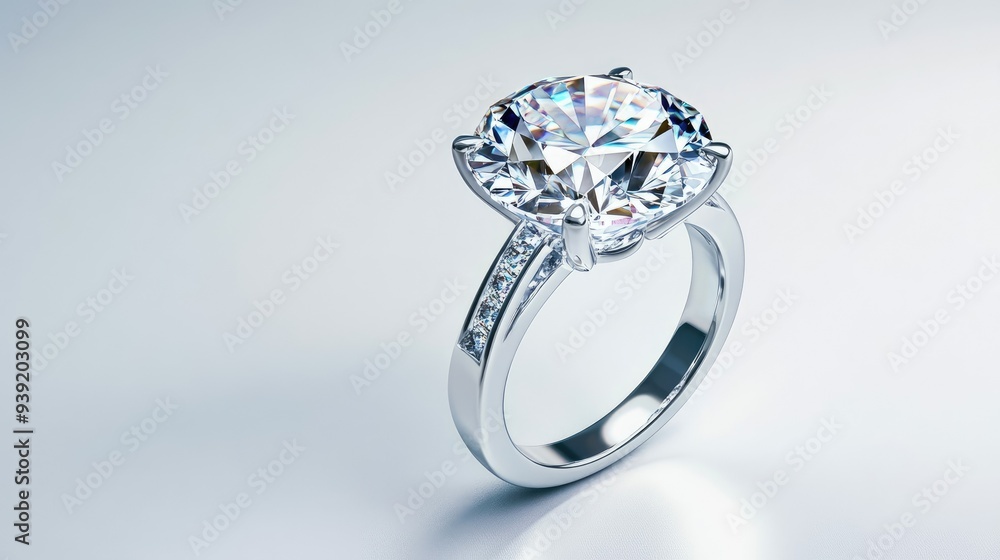 Big Diamond Ring Isolated on White Background. Large Diamond Engagement Ring Big Diamond Ring Isolated on White Background. Large Diamond Engagement Ring