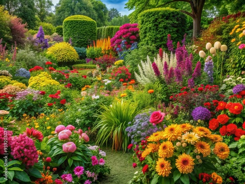 Wallpaper Mural Garden Tapestry: Vibrant blooms, lush greenery, intricate textures, colorful diversity Torontodigital.ca