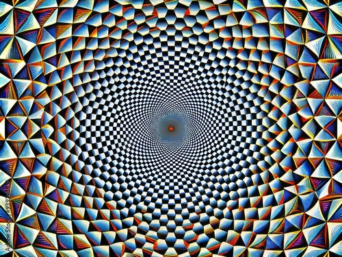 Geometric Illusion: Optical illusions, tessellations, symmetry, trippy, monochrome