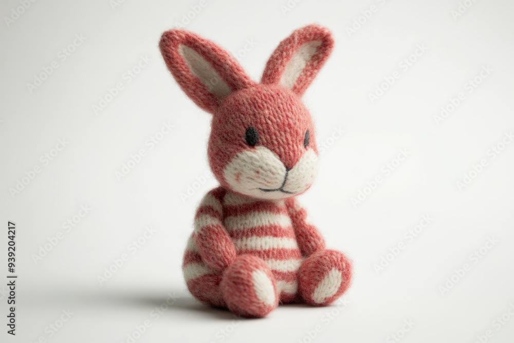 Red and White Striped Knitted Rabbit Toy Red and White Striped Knitted Rabbit Toy