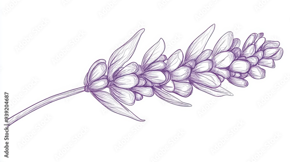 Obraz premium A detailed illustration of a flowering plant with elongated petals and leaves.