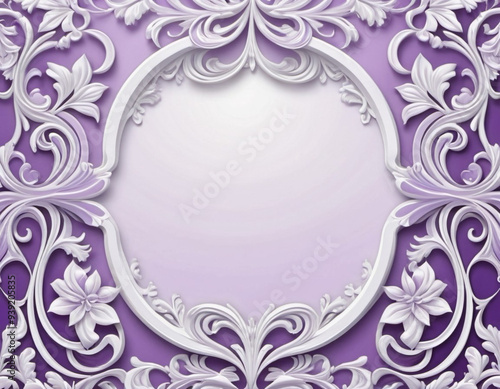 Frame with lilac flowers in Rococo Baroque style. Delicate lilac flowers, petals a soft, pastel purple white. The image captures the intricate details of the blossoms, showcasing delicate beauty. AI