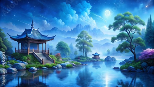 Harmonious Haven: Peaceful, melodic, ethereal, serene blue, meditative photo