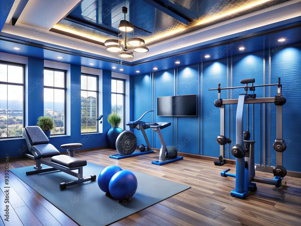 Fototapeta premium Home Gym Vigor: Energetic, Functional, Blue, Metallic