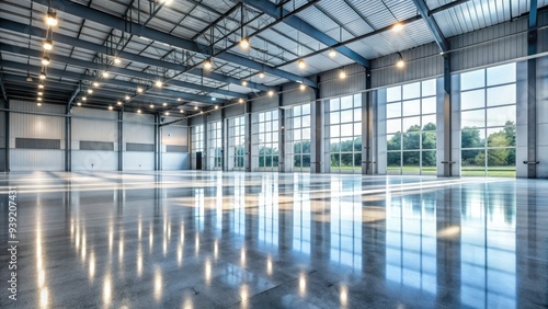 Sparkling clean concrete floor with subtle texture and faint shadows, illuminated by soft natural light, creating a sense of cleanliness and industrial elegance. photo