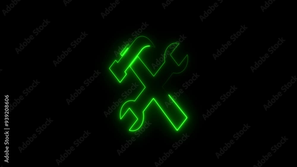 glowing neon setting icon, spinning gears animation and black background. glowing neon setting icon, spinning gears animation and black background.
