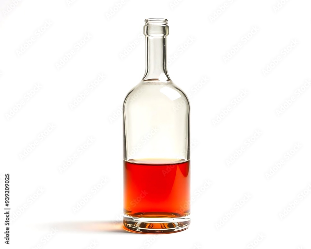 Clear glass bottle containing liquor on white background. Generative AI Illustration Clear glass bottle containing liquor on white background. Generative AI Illustration