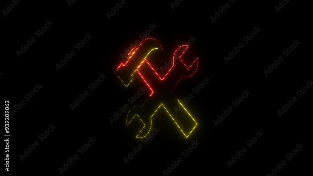 colorful glowing neon setting icon, spinning gears animation and black background. colorful glowing neon setting icon, spinning gears animation and black background.