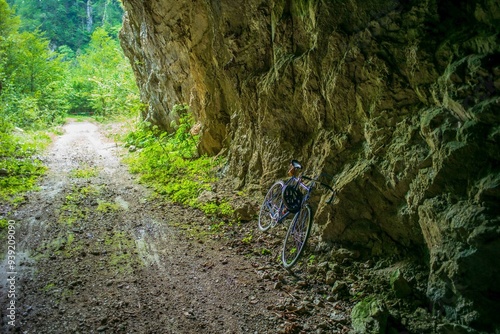 road bike in a tunnel in the austrian national park kalkalpen near reichraming photo