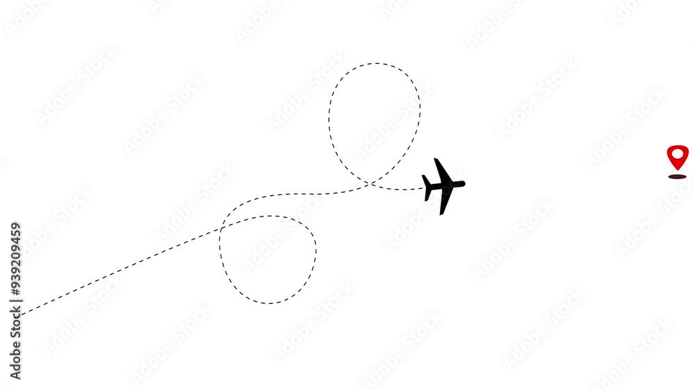 Plane Icon Vector Flying Through the Location Point Connection with Lines. Flight Route and Dash Line Trace Animation . Plane Icon Vector Flying Through the Location Point Connection with Lines. Flight Route and Dash Line Trace Animation .
