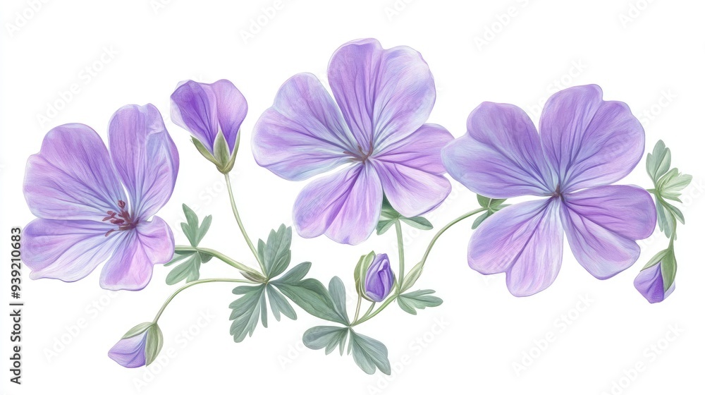 Lavender geranium sticker isolated on white background 3 dimension Lavender geranium sticker isolated on white background 3 dimension