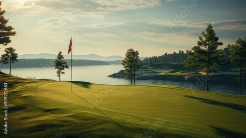 Vast, empty golf course with flag markers on distant greens