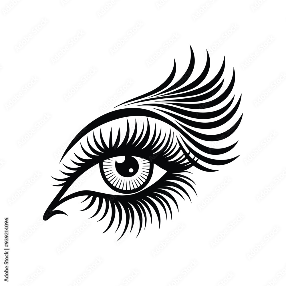 Obraz premium an eye drawn on a white background with a black outline.