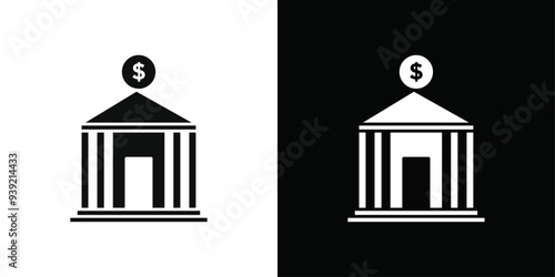 Bank icon Black line art vector logo set